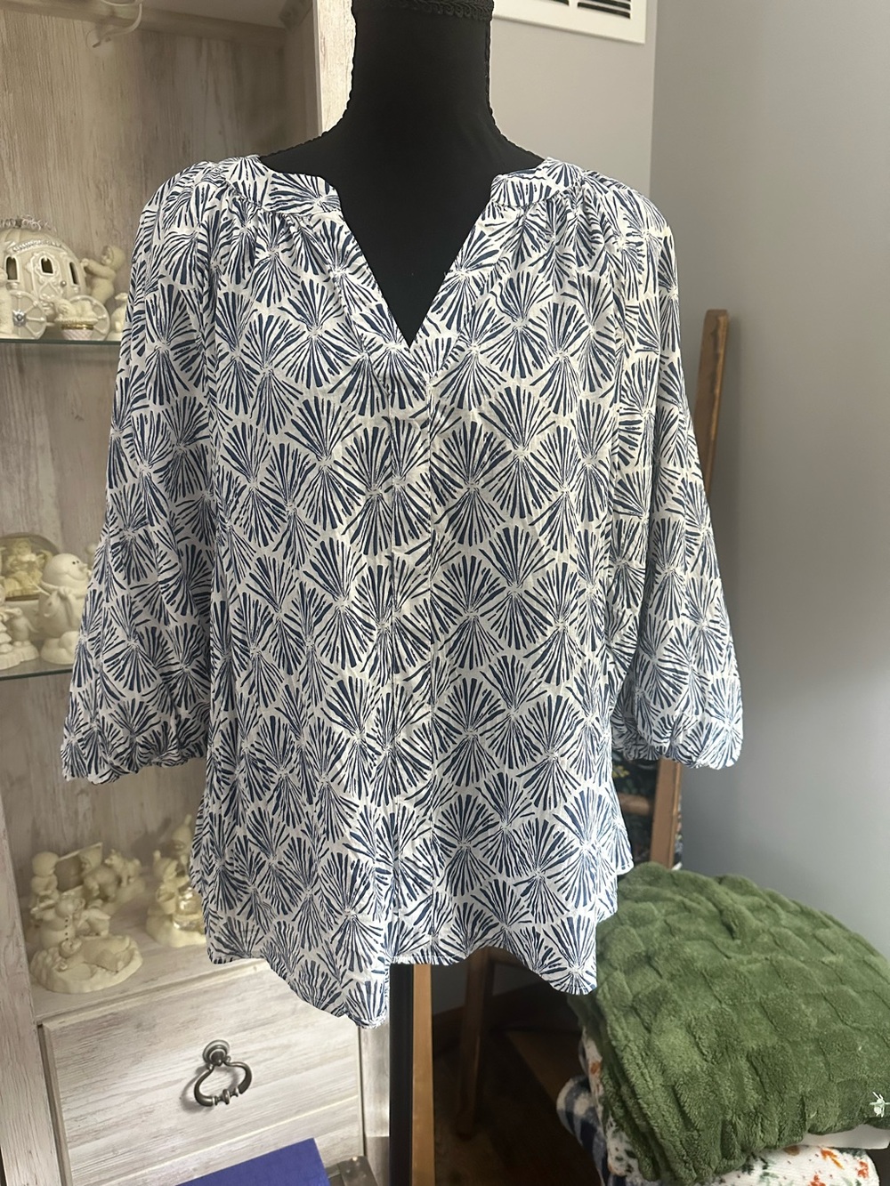 Sonoma Navy and White Printed V-Neck